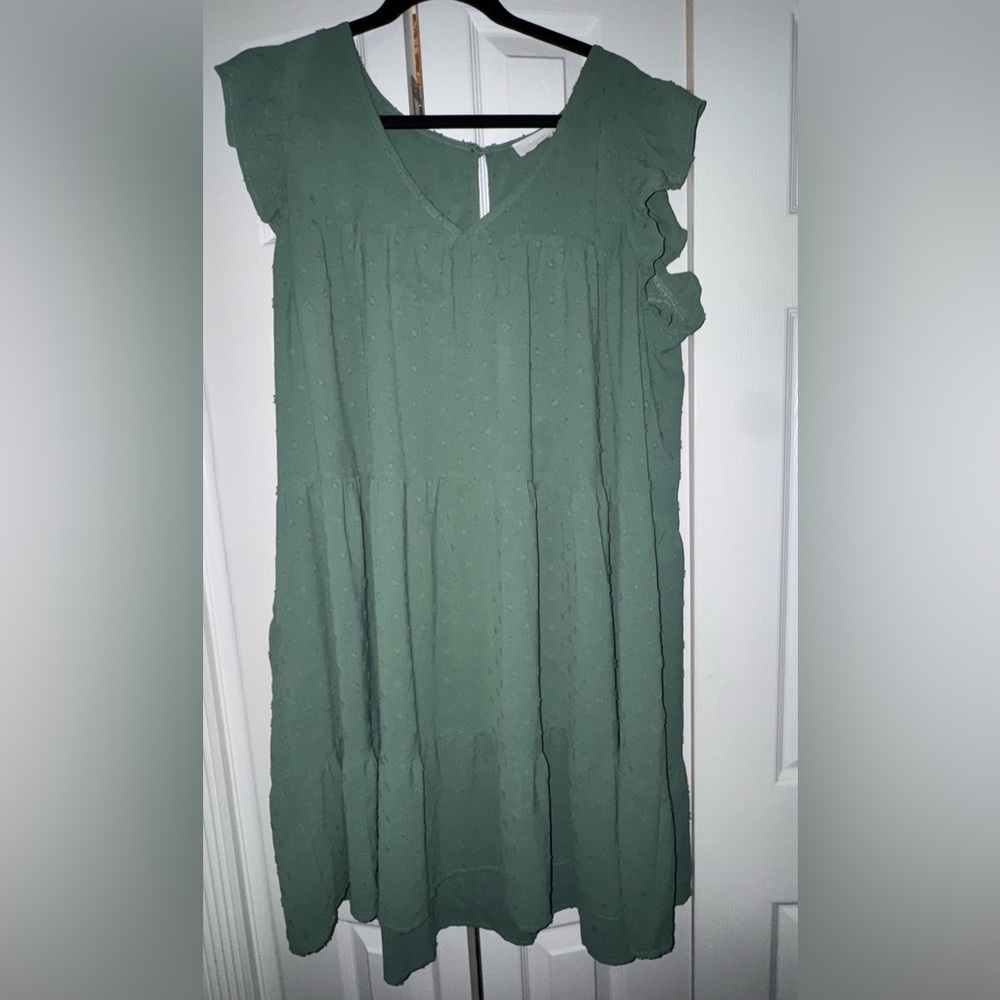 Boutique Green Swiss Dot Tiered Dress